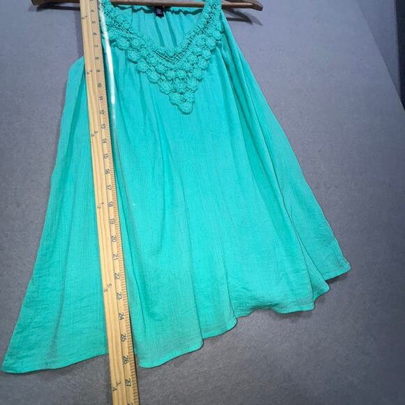 Chaps Embroidered Green Aqua Tank Top Medium Boho Indie Hippie Flowy Fairy - Picture 5 of 6